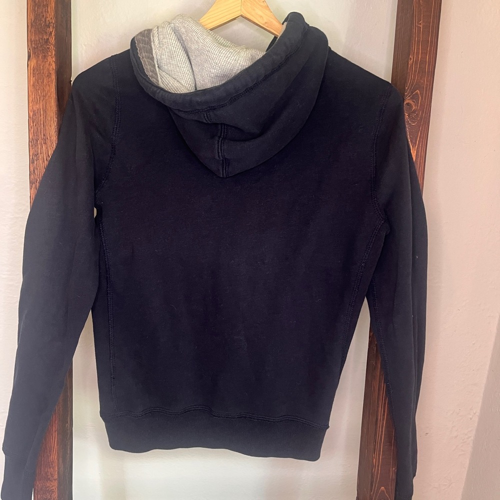 Abercrombie & Fitch Mens Navy Blue Full Zip Logo Hoodie Waffle Lined Hood Size M - Picture 2 of 14